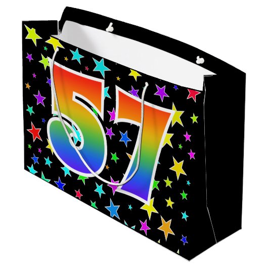 Kleurrijke sterren + regenboogpatroon "57" Event # Groot Cadeauzakje (Achterkant Gekanteld)