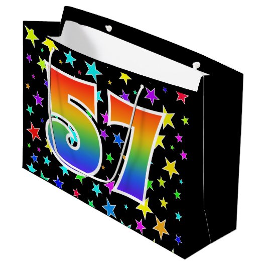 Kleurrijke sterren + regenboogpatroon "57" Event # Groot Cadeauzakje (Voorkant Gekanteld)