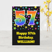 Kleurrijke sterren + regenboogpatroon "57" Verjaar Kaart (Gele Bloem)