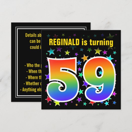 Kleurrijke sterren + regenboogpatroon "59" Verjaar Kaart (Voorkant / Achterkant)