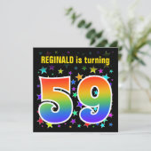 Kleurrijke sterren + regenboogpatroon "59" Verjaar Kaart (Staand voorkant)