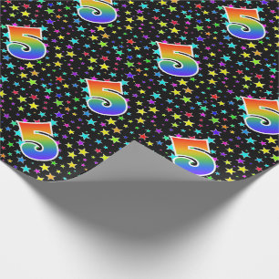 Kleurrijke sterren + regenboogpatroon "5" Event # Cadeaupapier