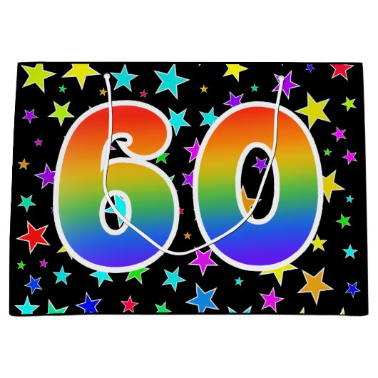 Kleurrijke sterren + regenboogpatroon "60" Event # Groot Cadeauzakje (Voorkant)