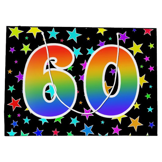 Kleurrijke sterren + regenboogpatroon "60" Event # Groot Cadeauzakje (Achterkant)