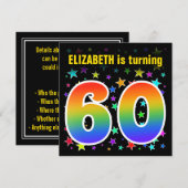 Kleurrijke sterren + regenboogpatroon "60" Verjaar Kaart (Voorkant / Achterkant)