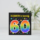 Kleurrijke sterren + regenboogpatroon "60" Verjaar Kaart (Staand voorkant)