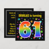 Kleurrijke sterren + regenboogpatroon "61" Birthda Kaart (Voorkant / Achterkant)
