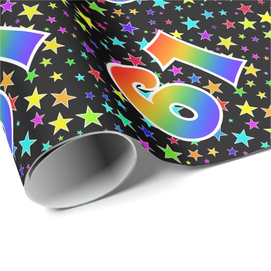 Kleurrijke sterren + regenboogpatroon "61" Event # Cadeaupapier (Rol Hoek)