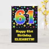 Kleurrijke sterren + regenboogpatroon "61" Verjaar Kaart (Gele Bloem)