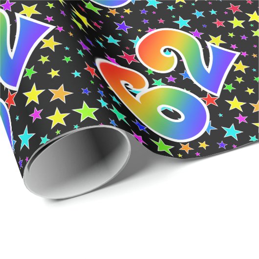 Kleurrijke sterren + regenboogpatroon "62" Event # Cadeaupapier (Rol Hoek)