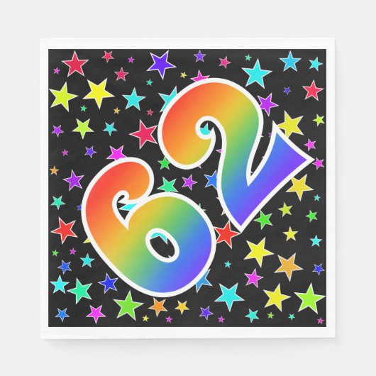 Kleurrijke sterren + regenboogpatroon "62" Event # Servet (Voorkant)