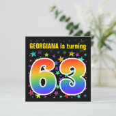 Kleurrijke sterren + regenboogpatroon "63" Birthda Kaart (Staand voorkant)