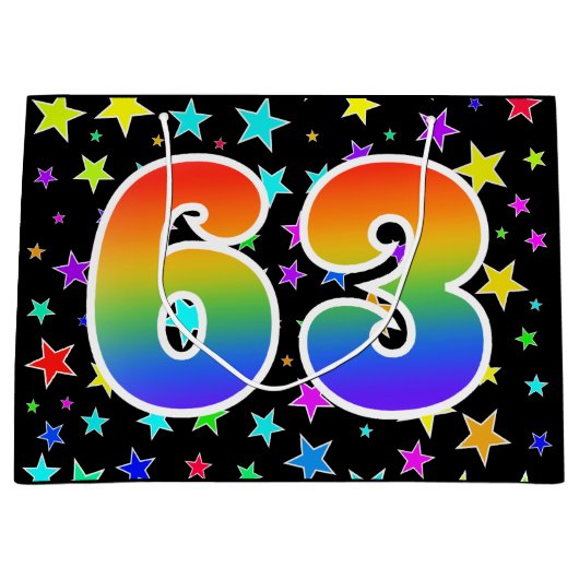 Kleurrijke sterren + regenboogpatroon "63" Event # Groot Cadeauzakje (Voorkant)