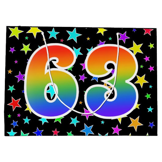 Kleurrijke sterren + regenboogpatroon "63" Event # Groot Cadeauzakje (Achterkant)
