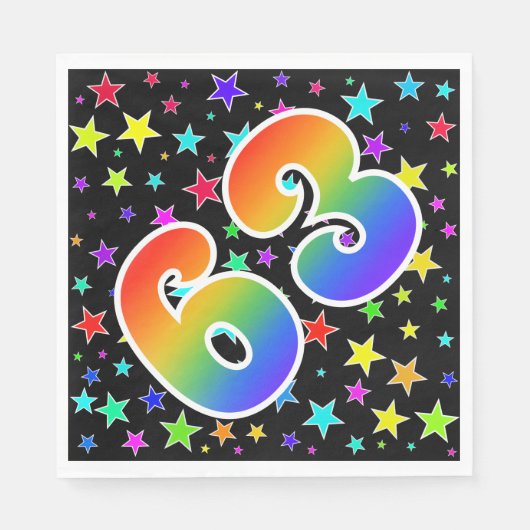 Kleurrijke sterren + regenboogpatroon "63" Event # Servet (Voorkant)