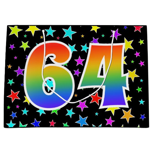 Kleurrijke sterren + regenboogpatroon "64" Event # Groot Cadeauzakje (Voorkant)