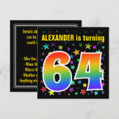 Kleurrijke sterren + regenboogpatroon "64" Verjaar Kaart (Voorkant / Achterkant)