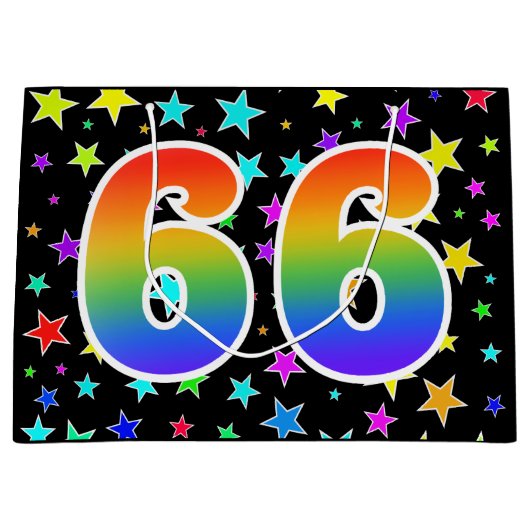 Kleurrijke sterren + regenboogpatroon "66" Event # Groot Cadeauzakje (Voorkant)