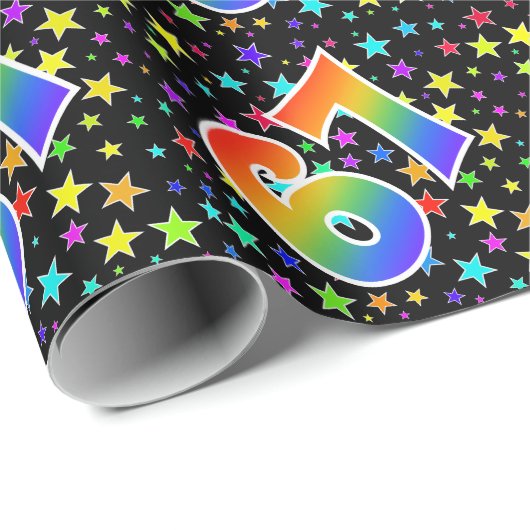 Kleurrijke sterren + regenboogpatroon "67" Event # Cadeaupapier (Rol Hoek)