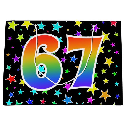 Kleurrijke sterren + regenboogpatroon "67" Event # Groot Cadeauzakje (Voorkant)