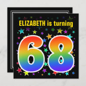 Kleurrijke Sterren + Regenboogpatroon "68" Verjaar Kaart (Voorkant / Achterkant)