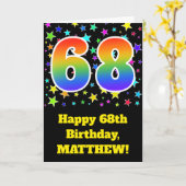 Kleurrijke Sterren + Regenboogpatroon "68" Verjaar Kaart (Gele Bloem)