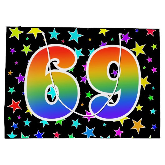 Kleurrijke sterren + regenboogpatroon "69" Event # Groot Cadeauzakje (Achterkant)