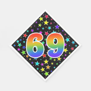Kleurrijke sterren + regenboogpatroon "69" Event # Servet