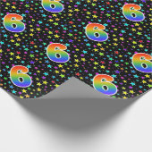 Kleurrijke sterren + regenboogpatroon "6" Event # Cadeaupapier (Hoek)