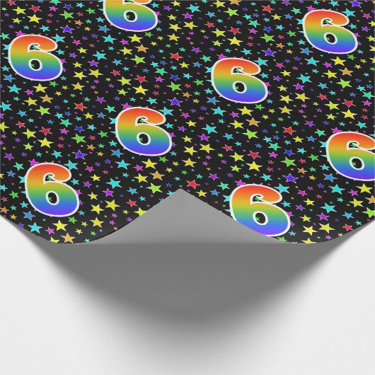 Kleurrijke sterren + regenboogpatroon "6" Event # Cadeaupapier (Hoek)