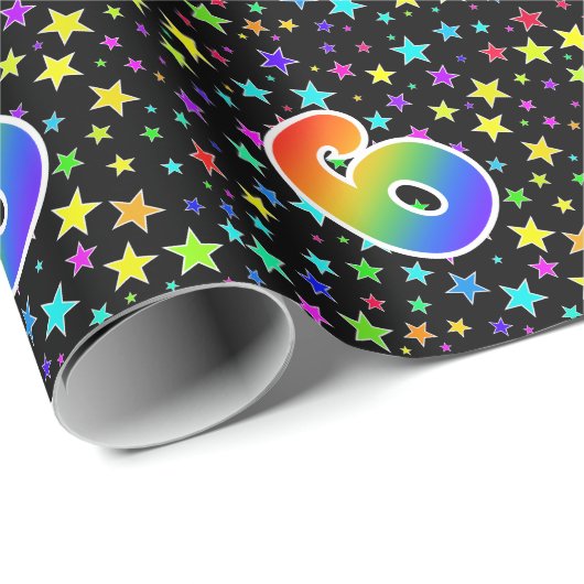 Kleurrijke sterren + regenboogpatroon "6" Event # Cadeaupapier (Rol Hoek)