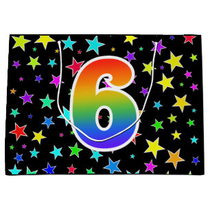Kleurrijke sterren + regenboogpatroon "6" Event # Groot Cadeauzakje