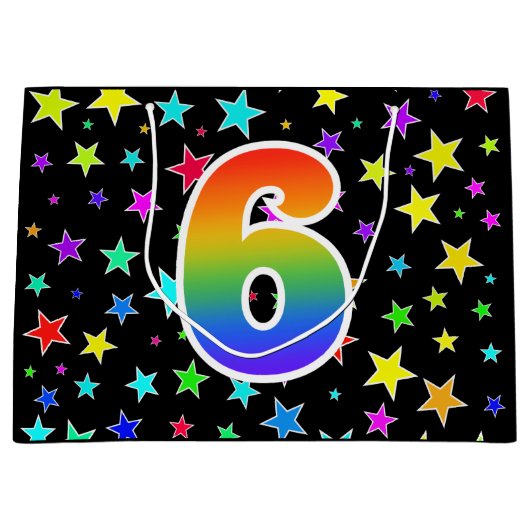 Kleurrijke sterren + regenboogpatroon "6" Event # Groot Cadeauzakje (Voorkant)