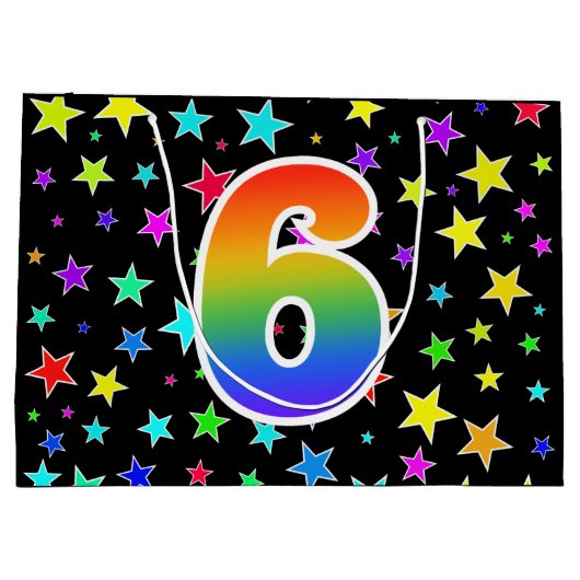 Kleurrijke sterren + regenboogpatroon "6" Event # Groot Cadeauzakje (Achterkant)