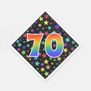 Kleurrijke sterren + regenboogpatroon "70" eveneme servet