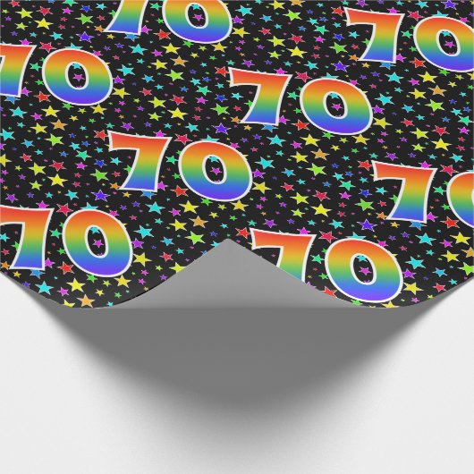Kleurrijke sterren + regenboogpatroon "70" Event # Cadeaupapier (Hoek)