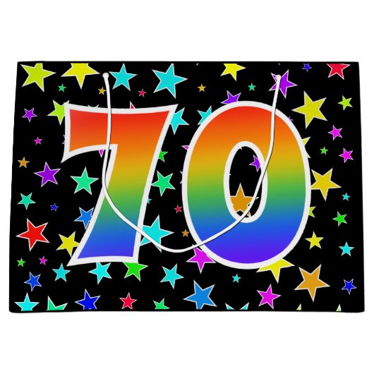 Kleurrijke sterren + regenboogpatroon "70" Event # Groot Cadeauzakje (Voorkant)