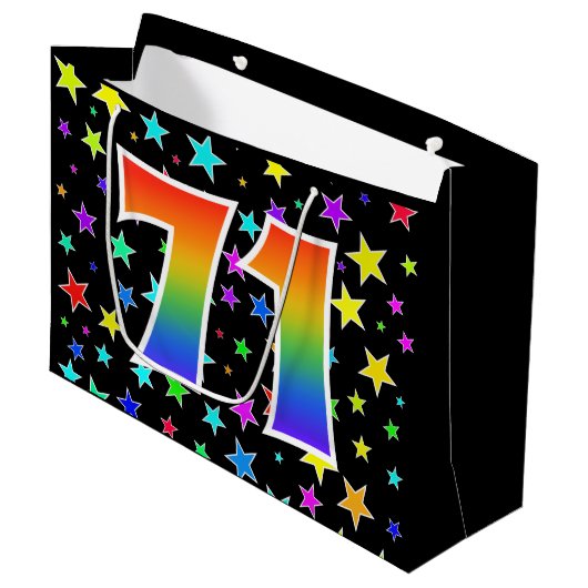 Kleurrijke sterren + regenboogpatroon "71" Event # Groot Cadeauzakje (Voorkant Gekanteld)