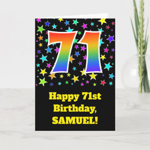 Kleurrijke sterren + regenboogpatroon "71" Verjaar Kaart