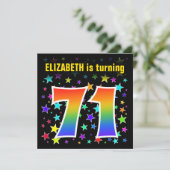 Kleurrijke sterren + regenboogpatroon "71" Verjaar Kaart (Staand voorkant)