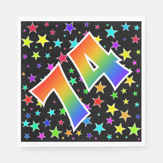 Kleurrijke sterren + regenboogpatroon "74" Event # Servet (Voorkant)