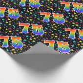 Kleurrijke sterren + regenboogpatroon "75" Event # Cadeaupapier (Hoek)