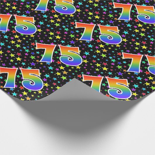 Kleurrijke sterren + regenboogpatroon "75" Event # Cadeaupapier (Hoek)