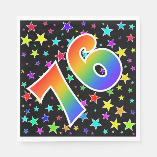 Kleurrijke sterren + regenboogpatroon "76" Event # Servet (Voorkant)
