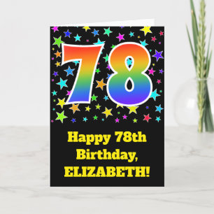 Kleurrijke sterren + regenboogpatroon "78" Verjaar Kaart