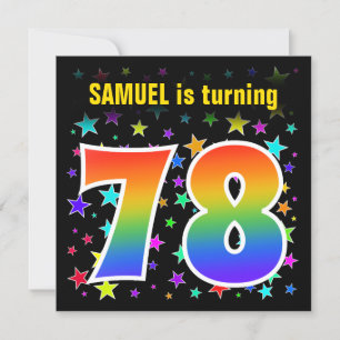 Kleurrijke sterren + regenboogpatroon "78" Verjaar Kaart