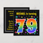 Kleurrijke sterren + regenboogpatroon "79" Verjaar Kaart (Voorkant / Achterkant)