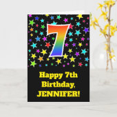 Kleurrijke sterren + regenboogpatroon "7" Birthday Kaart (Gele Bloem)