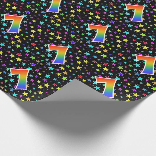 Kleurrijke sterren + regenboogpatroon "7" Event # Cadeaupapier (Hoek)