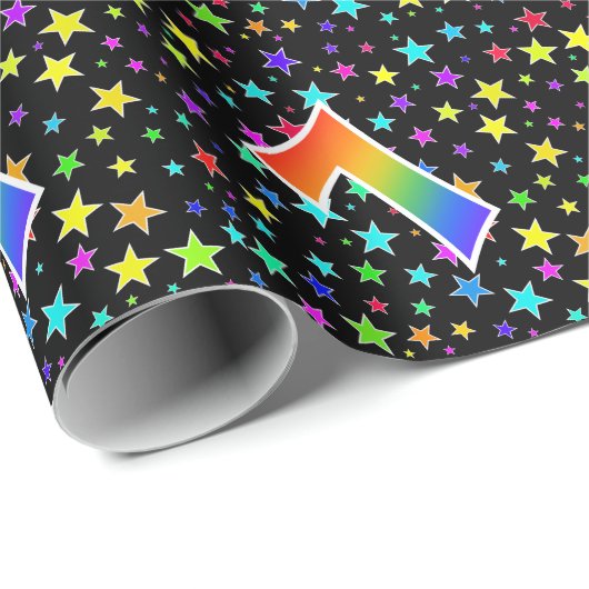 Kleurrijke sterren + regenboogpatroon "7" Event # Cadeaupapier (Rol Hoek)